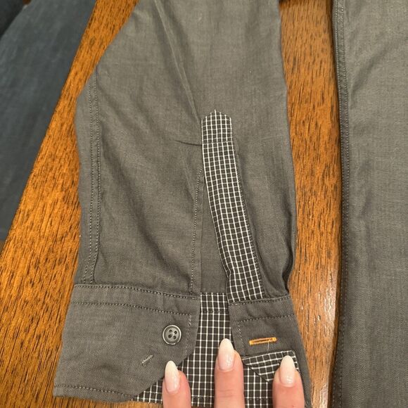 HUGO BOSS Orange Men's Long Sleeve Button Up Gray Shirt Size XXL Excellent - Picture 2 of 6